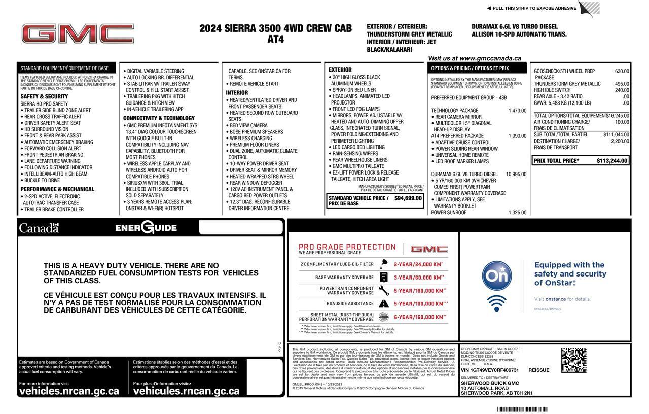 2024 GMC Sierra 3500HD 4x4 Crew Cab AT4 Diesel Leather Roof Nav BCam Red Deer AB