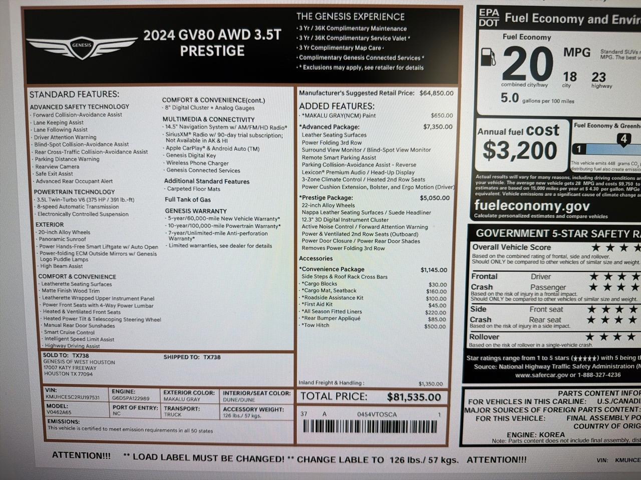 2024 Genesis GV80 Prestige Pkg, Advanced Pkg, Convenience Pkg Houston TX