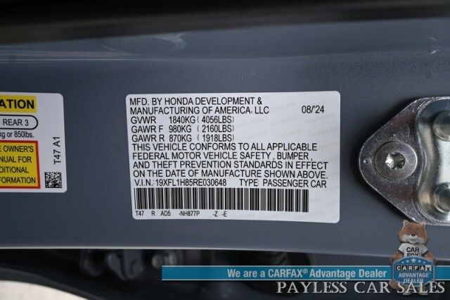 2024 Honda Civic Hatchback Sport Touring / Auto Start / Power & Heated Leather Seats / Sunroof / Navigation / Adaptive Cruise / Lane Depart & Blind Spot Alert / Apple CarPlay & Android Auto / Back Up Camera / 37 MPG / Only 19 Miles / 1-Owner Anchorage AK