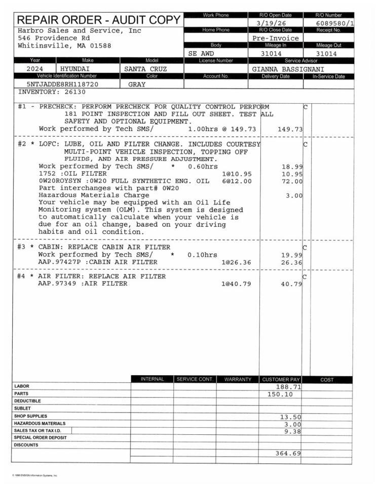 2024 Hyundai Santa Cruz SE - 1-OWNER - REGULAR OIL CHANGES Whitinsville MA