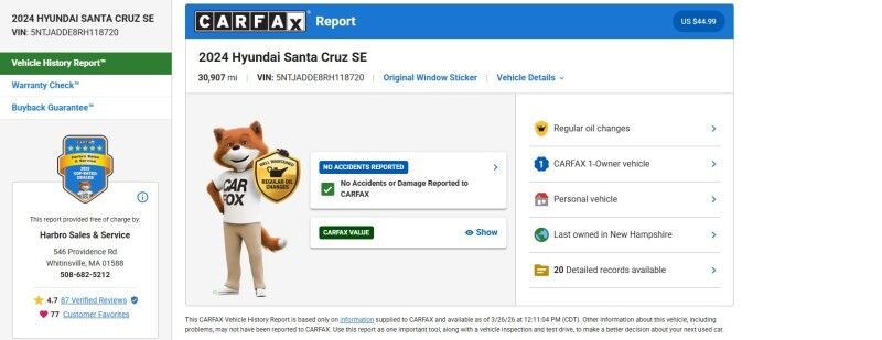 2024 Hyundai Santa Cruz SE - 1-OWNER - REGULAR OIL CHANGES Whitinsville MA