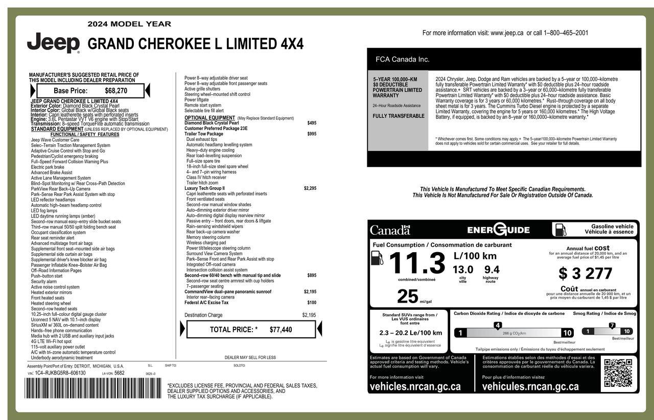 2024 Jeep Grand Cherokee L 4x4 Limited Leather Roof Nav BCam Red Deer AB