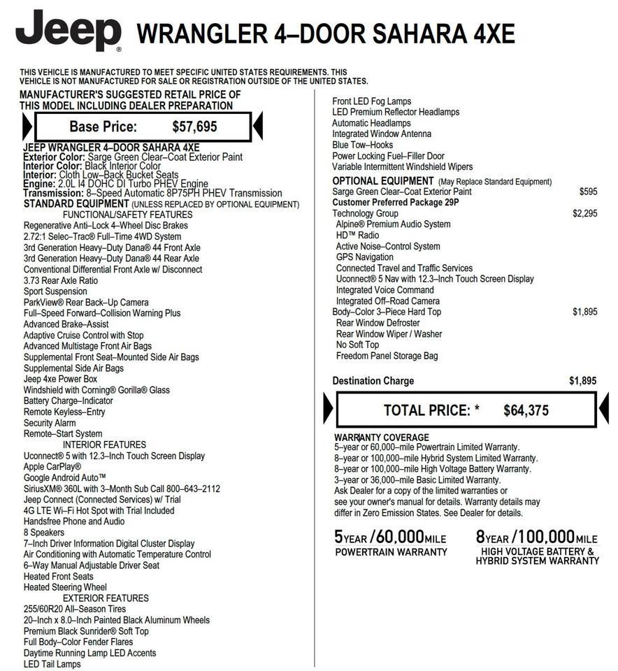 2024 Jeep Wrangler 4xe Sahara 4X4 / Technology Group / Heated Seats! Lincolnton NC