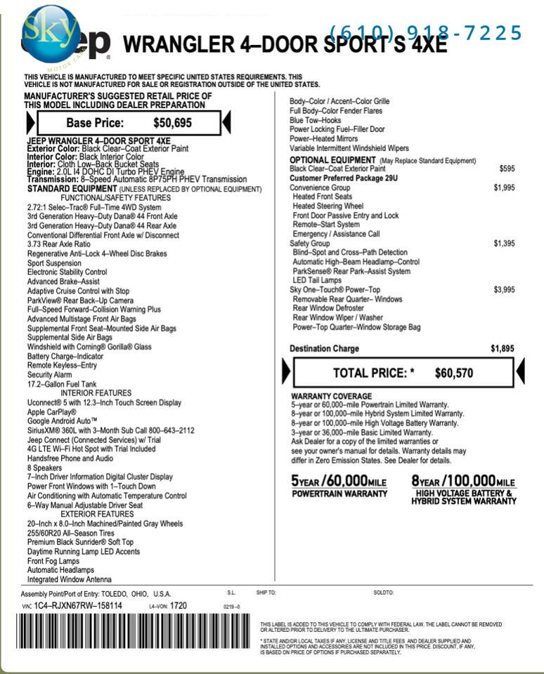2024 Jeep Wrangler 4xe Sport S SKY ONE-TOUCH POWER TOP