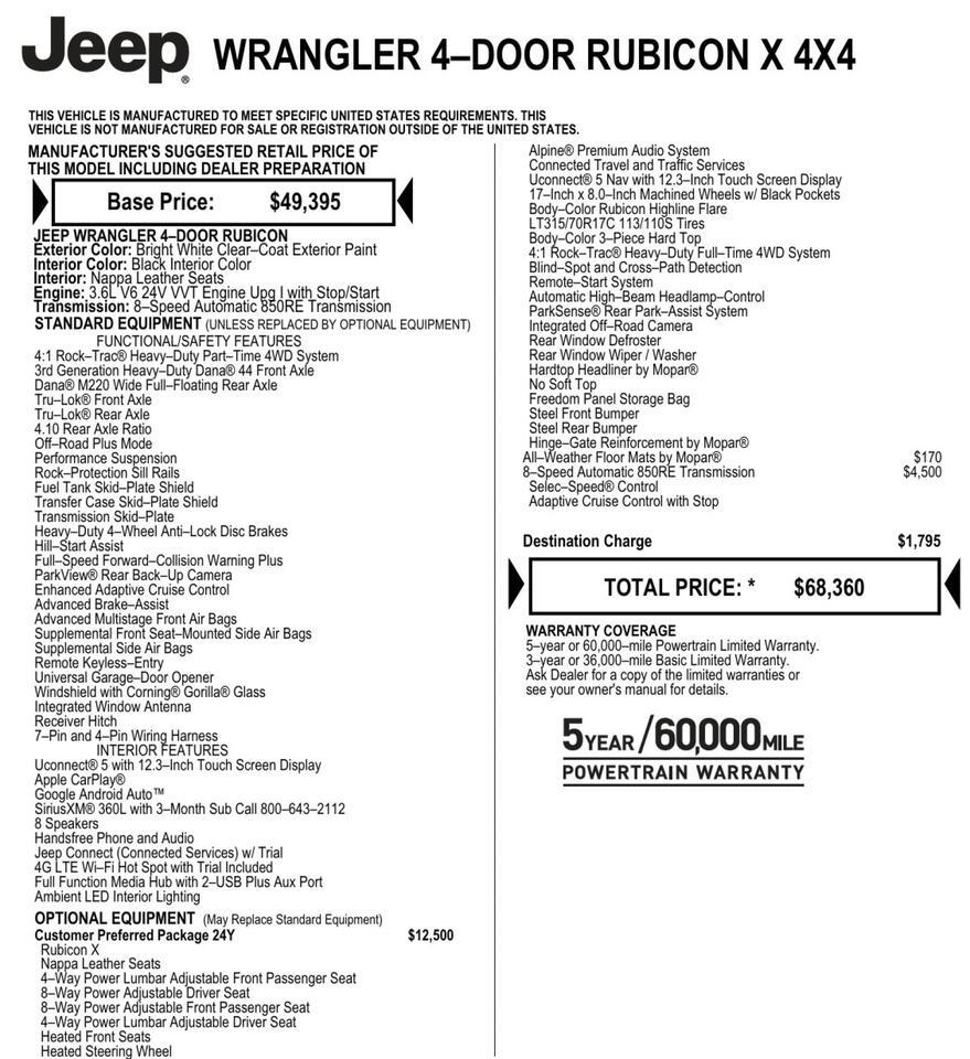 2024 Jeep Wrangler Rubicon X 4X4 / AEV JL370 / F1 Leather Seats! Lincolnton NC