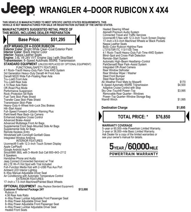 2024 Jeep Wrangler Rubicon X 4X4 / Nappa Leather / Sky One Roof! High Point NC