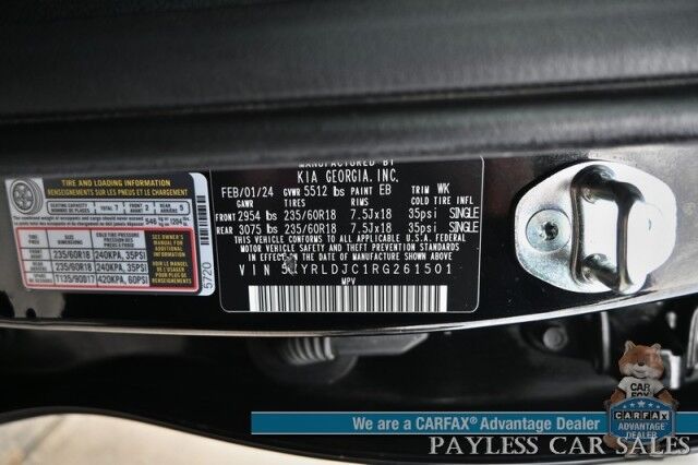 2024 Kia Sorento S / AWD / AutoStart / Power & Heated Leather Seats / Navigation / Adaptive Cruise Control / Apple CarPlay & Android Auto / Bluetooth / Back Up Camera / Lane Departure & Blind Spot Alert / 3rd Row / Seats 7 / 1-Owner Anchorage AK