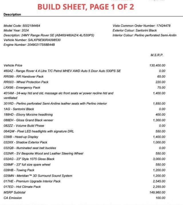 2024 Land Rover Range Rover P530 SE ($151,535 MSRP!!) *BIG OPTION LIST* *BLACK ON WHITE* San Diego CA