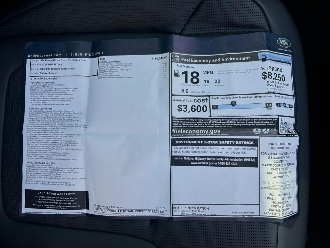 2024 Land Rover Range Rover Sport SV Edition One Obsidian Black