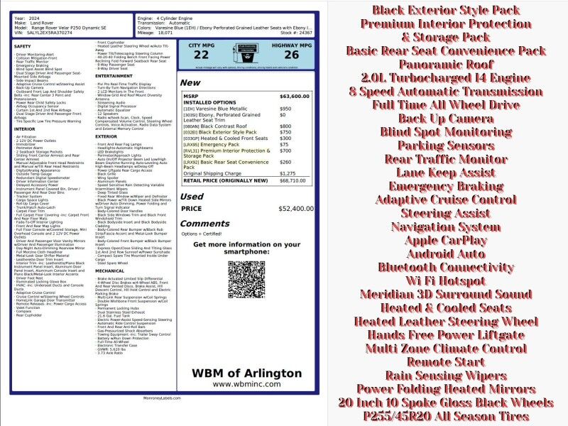 2024 Land Rover Range Rover Velar P250 Dynamic SE AWD