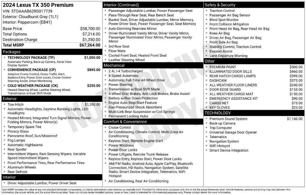 2024 Lexus TX 350 Premium