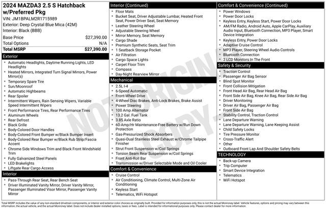 2024 MAZDA Mazda3 2.5 S Preferred Package Raleigh NC