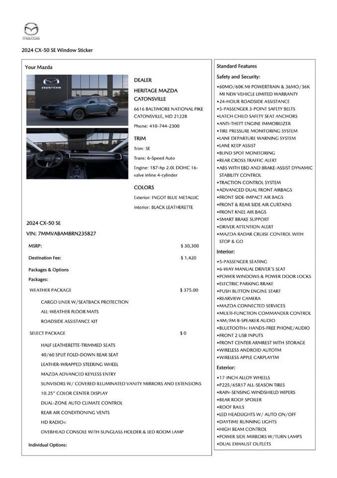 2024 Mazda CX-50 2.5 S Select Package AWD Tallmadge OH