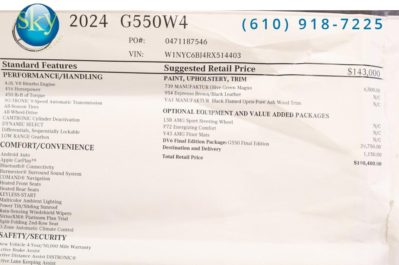 2024 Mercedes-Benz G-Class 4MATIC AWD G 550 FINAL EDITION PKG $190,400 MSRP West Chester PA
