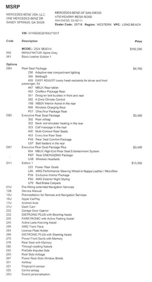 2024 Mercedes-Benz S-Class AMG S 63 E *RARE EDITION 1* ($212,850 MSRP!!) *ONLY 600 MILES* San Diego CA