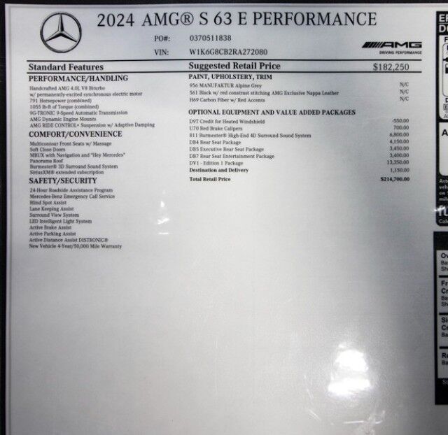 2024 Mercedes-Benz S-Class AMG S 63 E *RARE EDITION 1* ($214,700 MSRP!!) *ONLY 4200 MILES* San Diego CA
