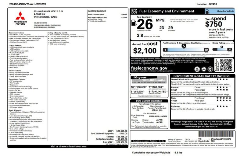 2024 Mitsubishi Outlander Sport ES Whitinsville MA
