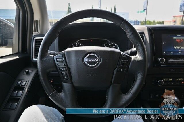 2024 Nissan Frontier SV / 4X4 / Convenience & Tech Pkg / Crew Cab / Auto Start / Heated Seats & Steering / Adaptive Cruise / Lane Depart & Blind Spot / Apple CarPlay & Android Auto / Back Up Camera / Bed Liner / Tow Pkg / Block Heater / 1-Owner Anchorage AK
