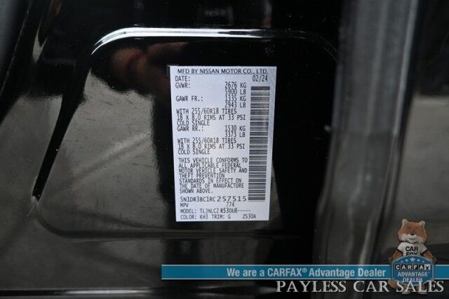 2024 Nissan Pathfinder SV / AWD / Auto Start / Power & Heated Cloth Seats / Adaptive Cruise Control / Lane Departure & Blind Spot / Apple CarPlay & Android Auto / Back Up Camera / 3rd Row / Seats 8 / Keyless Entry & Start / 27 MPG / 1-Owner Anchorage AK