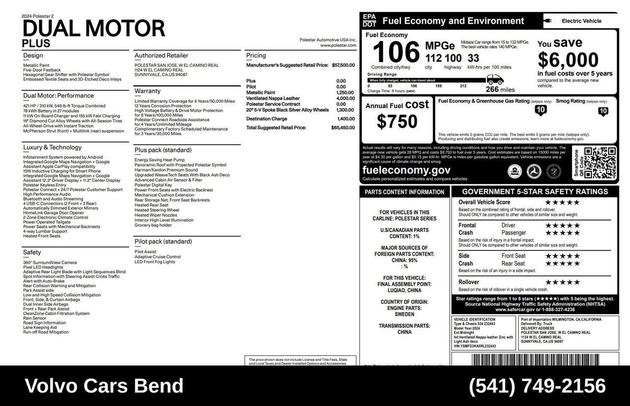 2024 Polestar 2 Long Range Dual Motor Bend OR