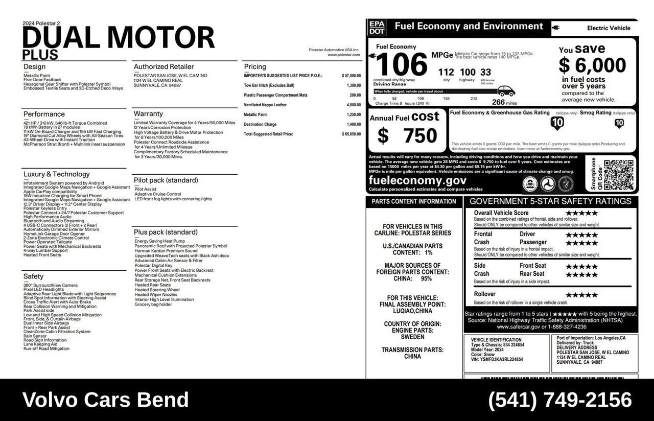 2024 Polestar 2 Long Range Dual Motor Bend OR