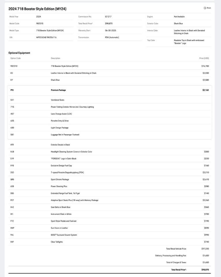 2024 Porsche 718 Boxster Style Edition Pompano Beach FL