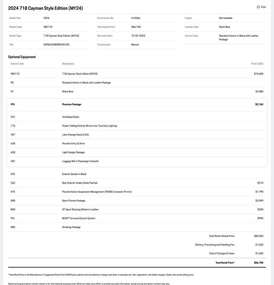 2024 Porsche 718 Cayman Style Edition Pompano Beach FL