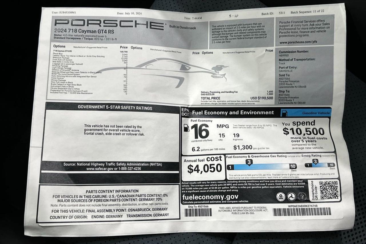 2024 Porsche 718 GT4 RS Newark DE