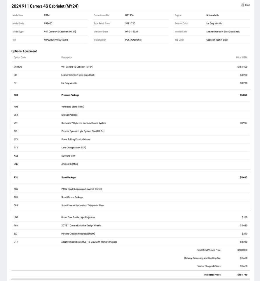 2024 Porsche 911 Carrera 4S Cabriolet Pompano Beach FL