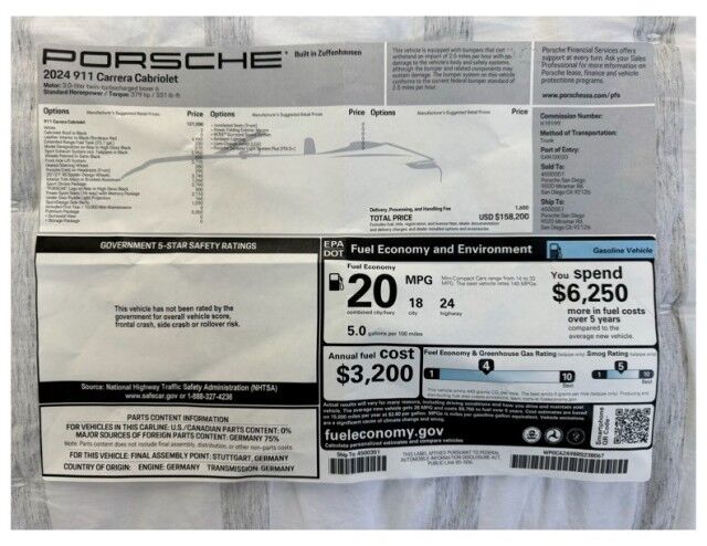 2024 Porsche 911 Carrera Cabriolet ($158,200 MSRP) *FRONT LIFT* *$30,000 IN OPTIONS* *5500 MILES* San Diego CA