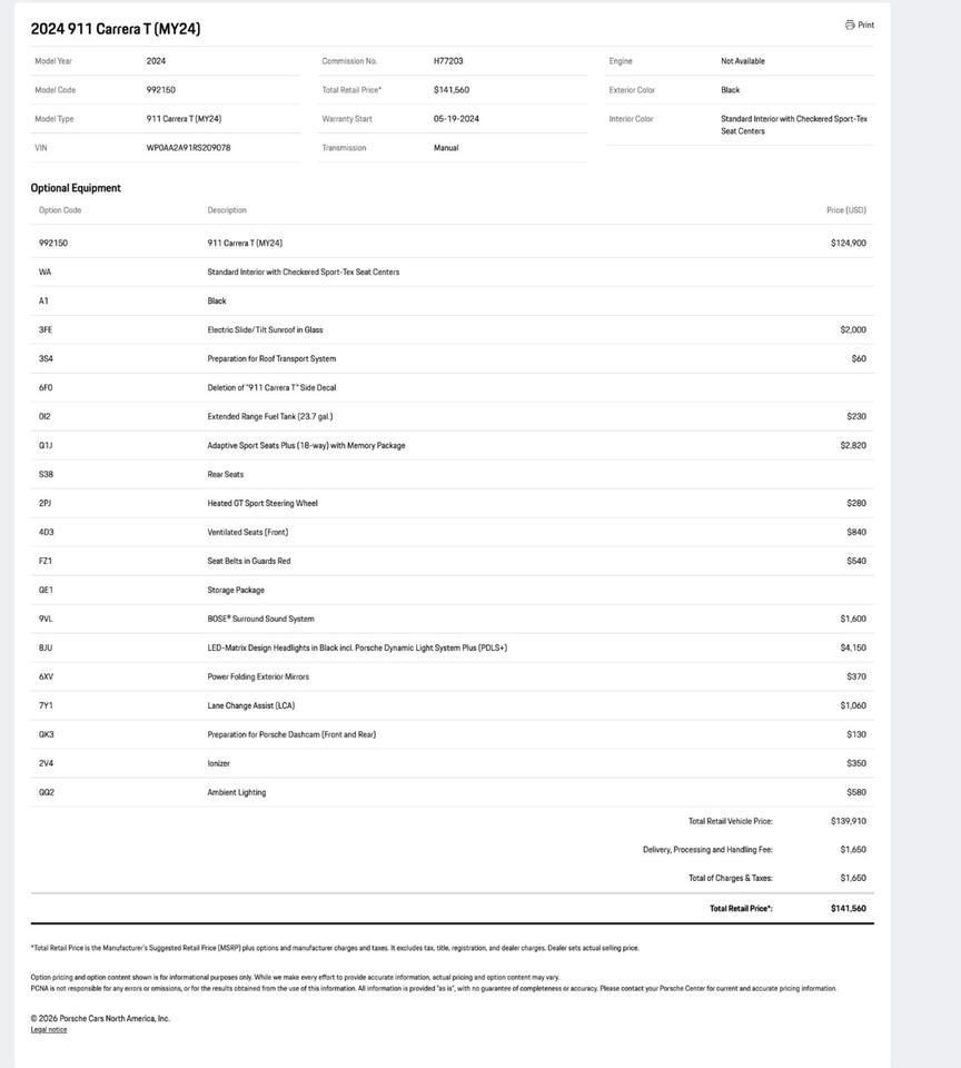 2024 Porsche 911 Carrera T Pompano Beach FL