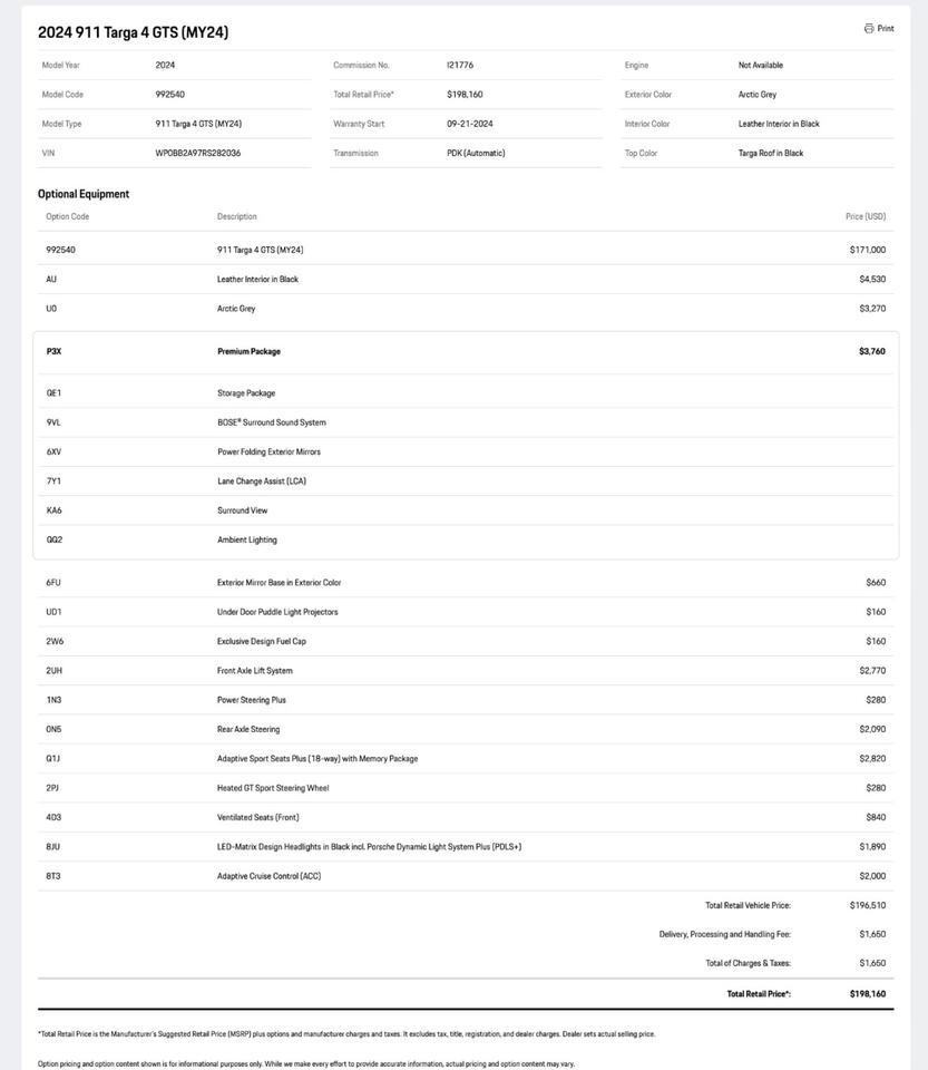 2024 Porsche 911 Targa 4 GTS Pompano Beach FL
