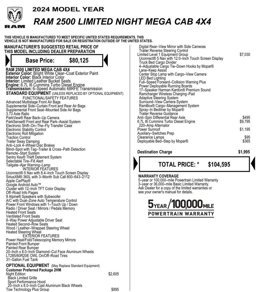 2024 Ram 2500 Limited / Night Edition / MEGA Cab / Turbo Diesel! Lincolnton NC