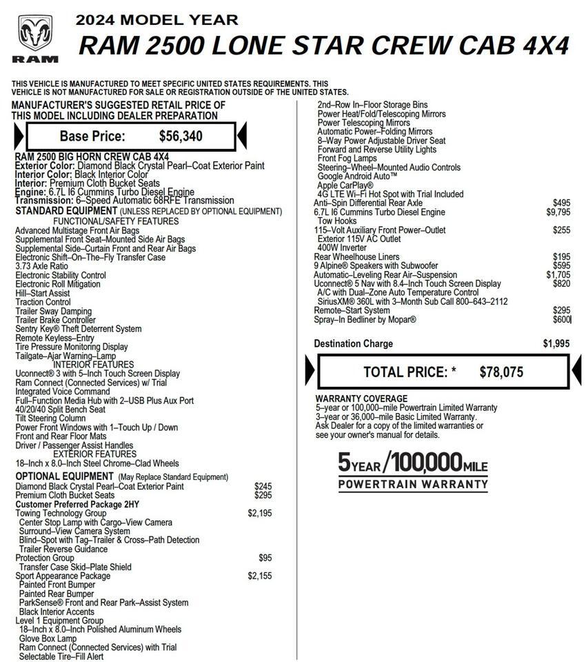 2024 Ram 2500 Lone Star 4X4 / Wheels & Tires / Turbo Diesel! Lincolnton NC