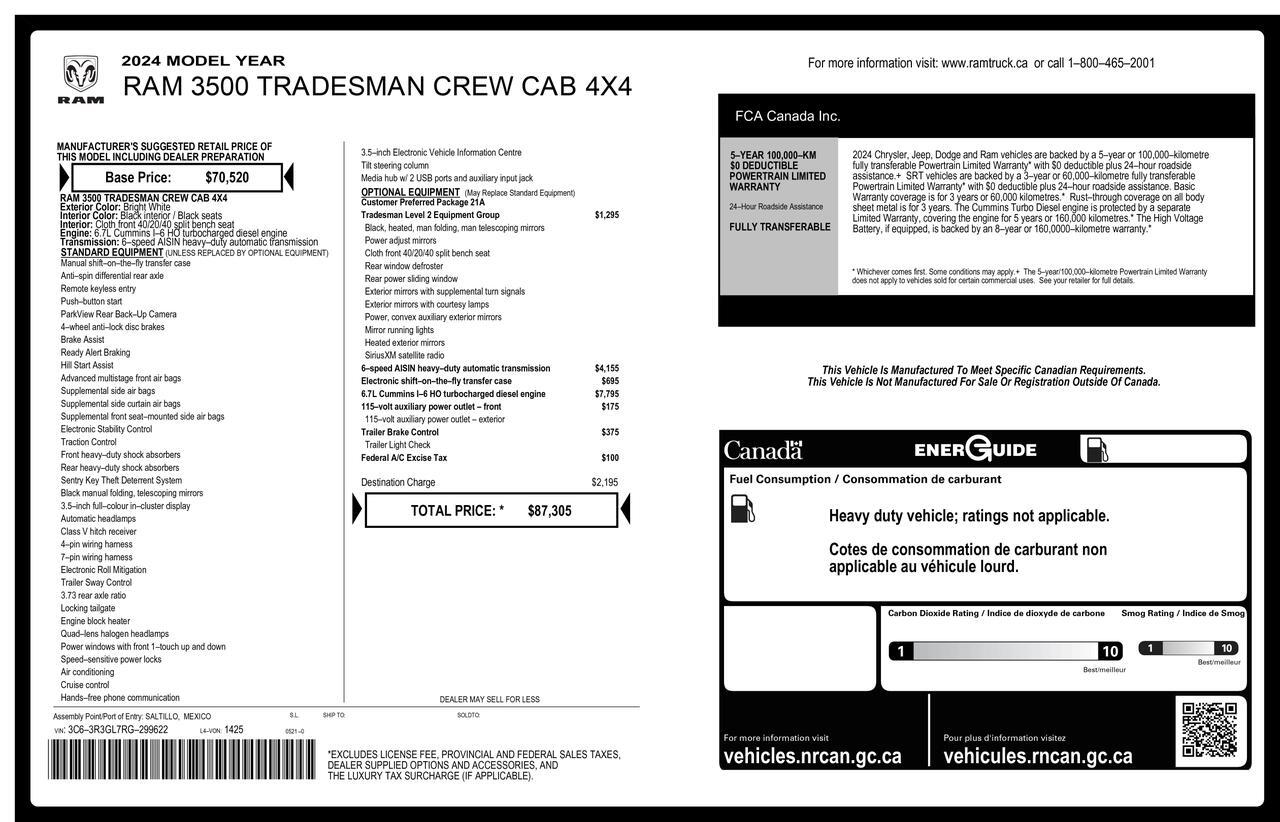 2024 Ram 3500 4x4 Crew Cab Tradesman Deck Diesel AISIN Red Deer AB