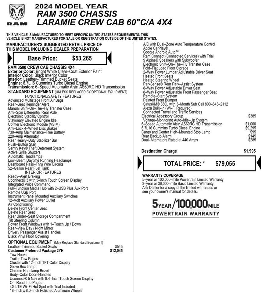 2024 Ram 3500 Chassis Cab Laramie 4X4 / Cummins Turbo Diesel / AISIN! Lincolnton NC