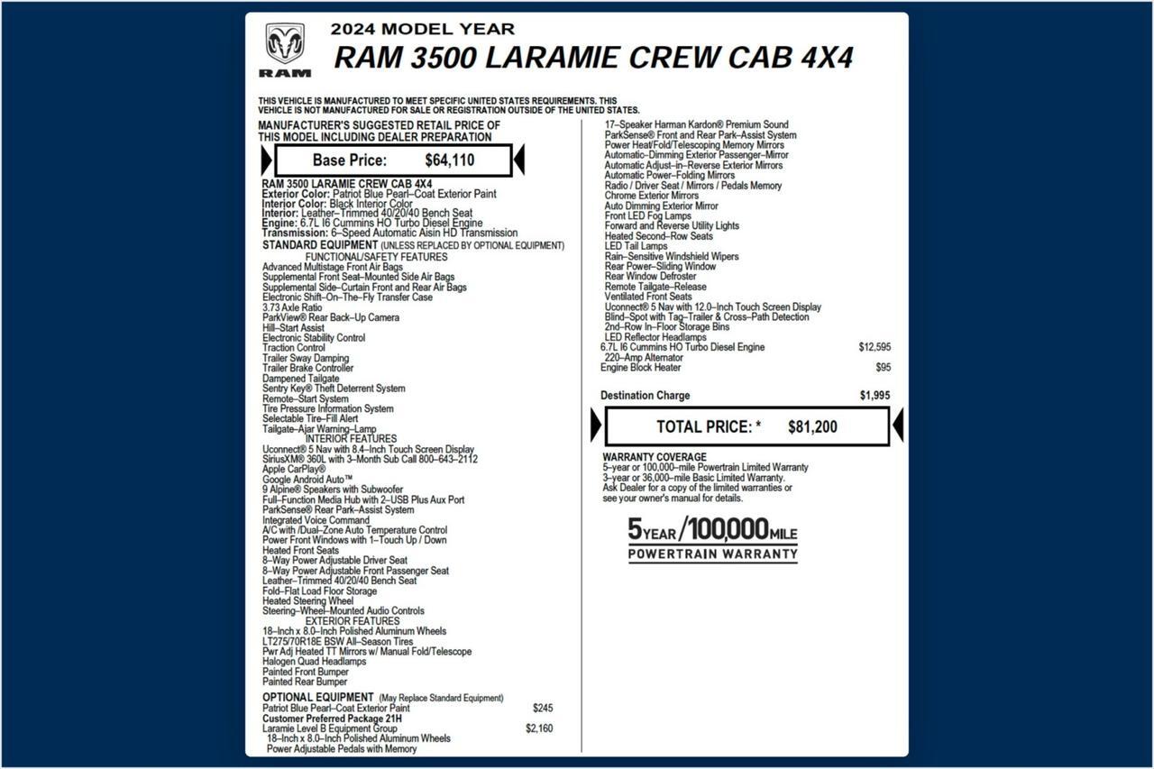 2024 Ram 3500 Laramie 4X4 / HO Diesel / AISIN / Open Country Tires Lincolnton NC