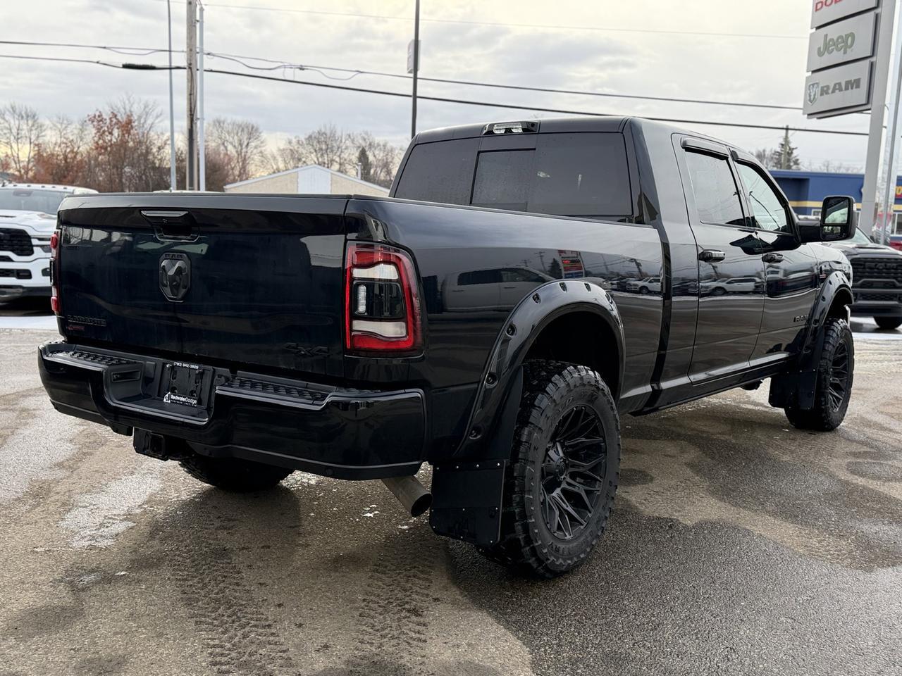 2024 Ram 3500 Laramie Night Edition Mega Cab 4x4 | Rig Ready Ram | Low KMs | Cummins | Towing | Sunroof | Leather Redwater AB
