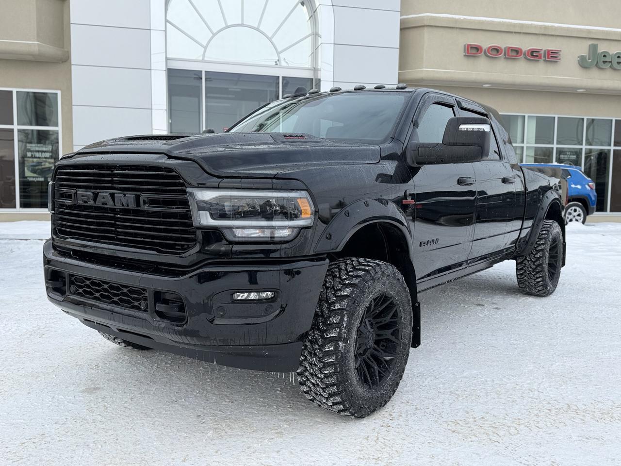 2024 Ram 3500 Laramie Night Edition Mega Cab 4x4 | Rig Ready Ram | SHADOW | 2&quot; Level | 20&quot; Fuel Rim | 35&quot; Toyos Redwater AB