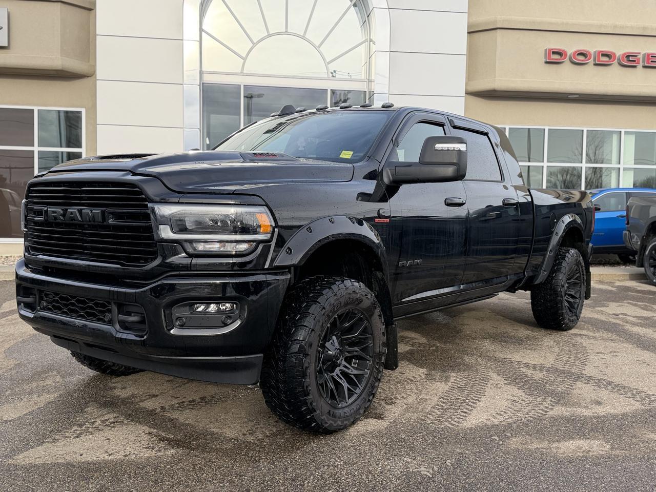 2024 Ram 3500 Laramie Night Edition Mega Cab 4x4 | Rig Ready Ram | SHADOW | 2&quot; Level | 20&quot; Fuel Rim | 35&quot; Toyos Redwater AB