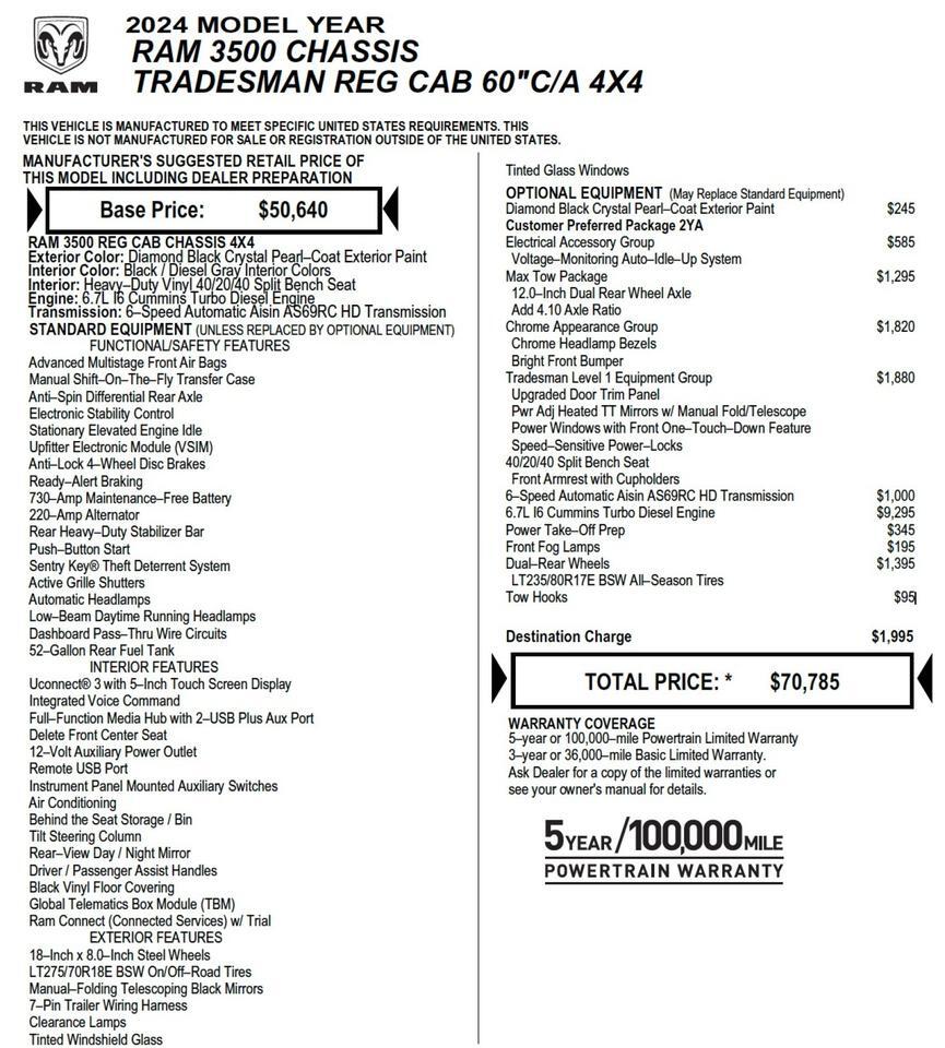 2024 Ram 3500 Tradesman 4X4 / Flat Bed / AISIN / Diesel / DRW! Lincolnton NC