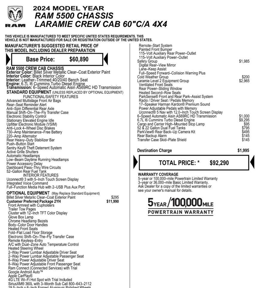 2024 Ram 5500 Laramie 4X4 / DRW / EBY Aluminum Flat Bed / Diesel! Lincolnton NC