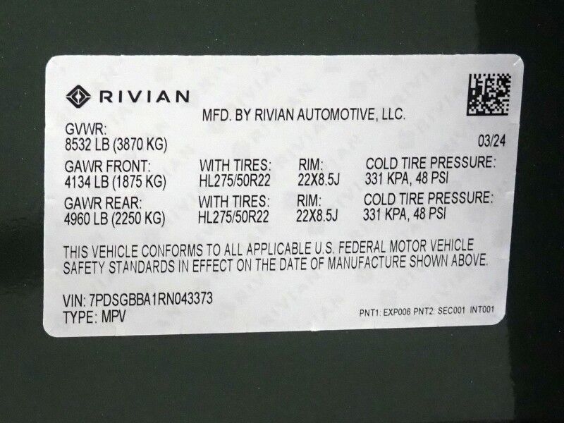 2024 Rivian R1S Adventure Performance Package AWD *DUAL MOTOR, STANDARD PLUS PACK, NAVIGATION, SAFETY ALERTS, ADAPTIVE CRUISE, 360 CAMERAS, PANO GLASS ROOF, LEATHER, CLIMATE SEATS, HEATED STEERING, 22 INCH WHEELS, MERIDIAN AUDIO, WIRELESS CHARGING Round Rock TX