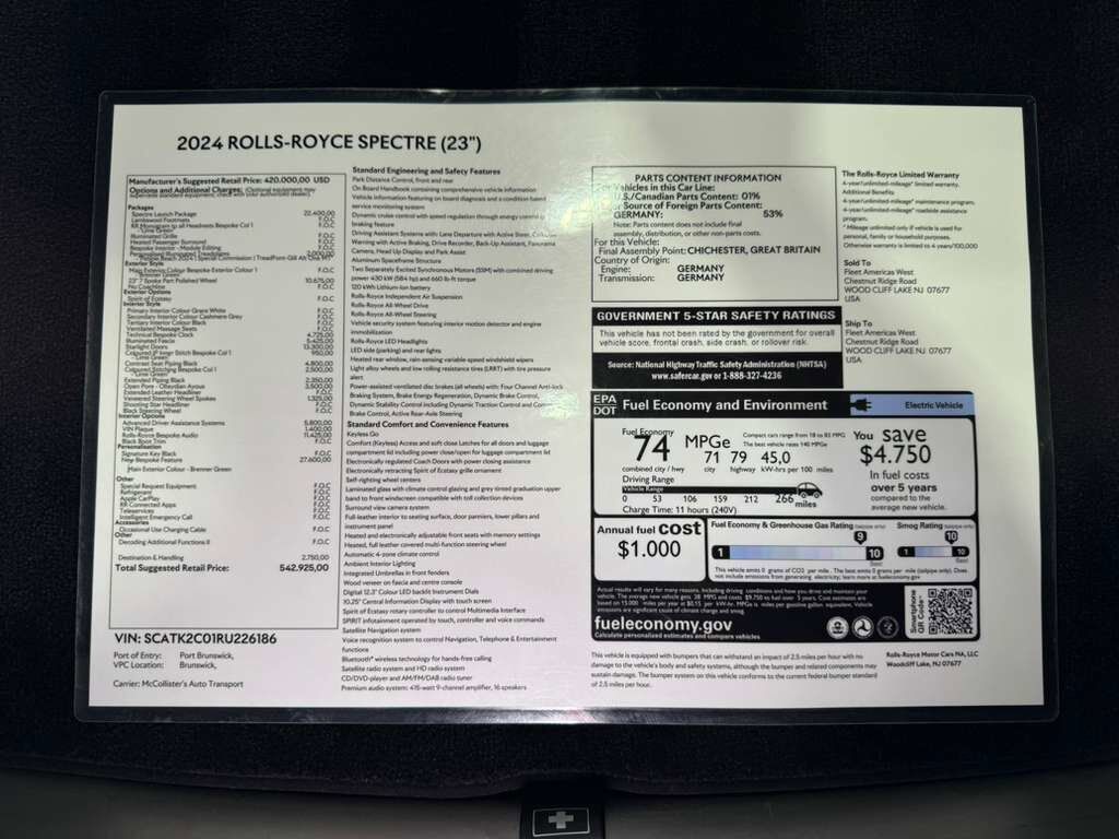 2024 Rolls-Royce Spectre Pebble Beach Special Commission, Brenner Green paint, bespoke interior, Bespoke Audio AND MUCH MORE! Fort Lauderdale FL