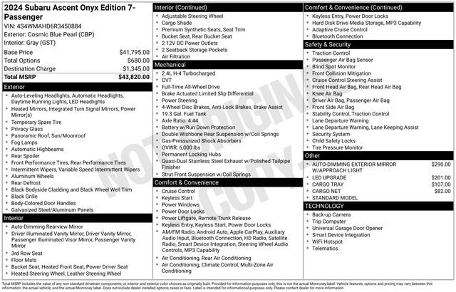 2024 Subaru Ascent Onyx Edition Raleigh NC