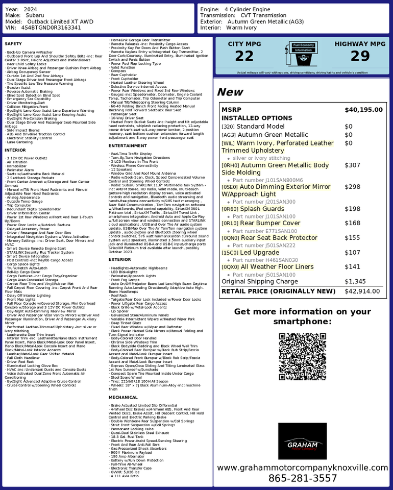 2024 Subaru Outback Limited XT Knoxville TN