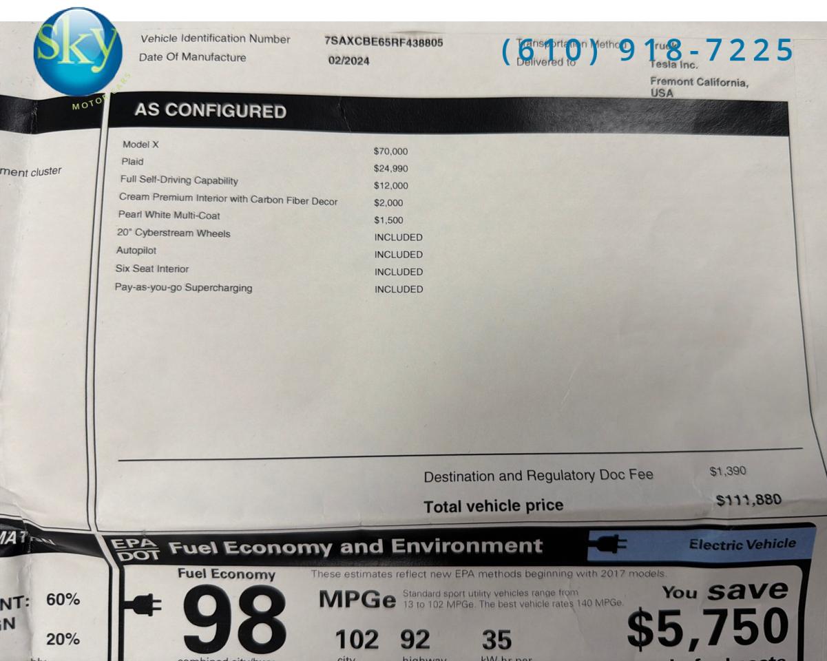 2024 Tesla Model X AWD Plaid 6-PASSENGER FULL SELF-DRIVING West Chester PA