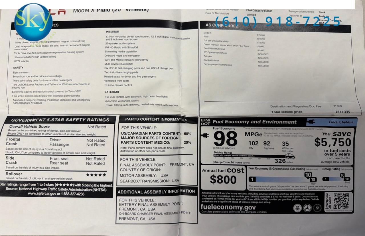 2024 Tesla Model X AWD Plaid 6-PASSENGER FULL SELF-DRIVING West Chester PA