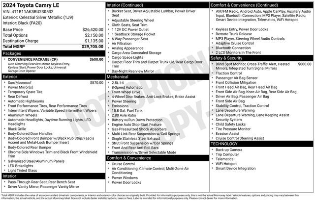 2024 Toyota Camry LE Raleigh NC