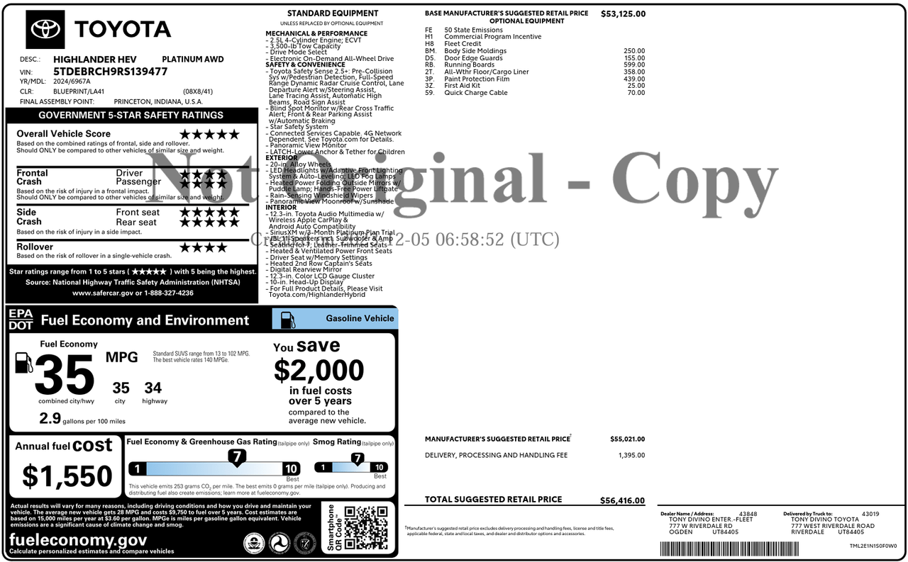 2024 Toyota Highlander Hybrid Platinum Knoxville TN